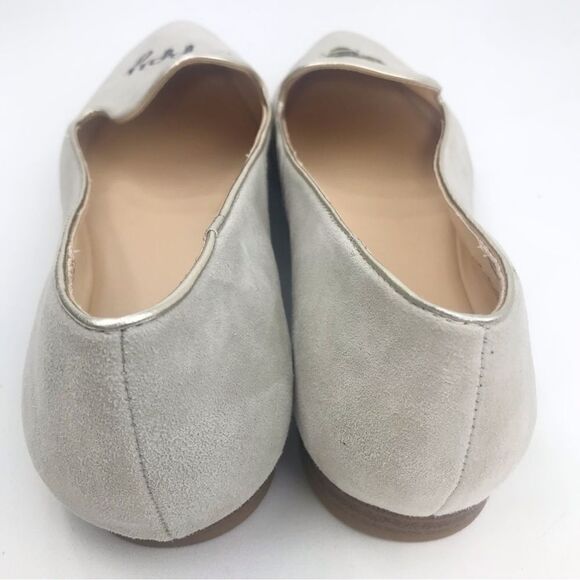 C Wonder Creamy Taupe Suede Leather Be Happy Embroidered Ballet Slipper Flats - Picture 9 of 16